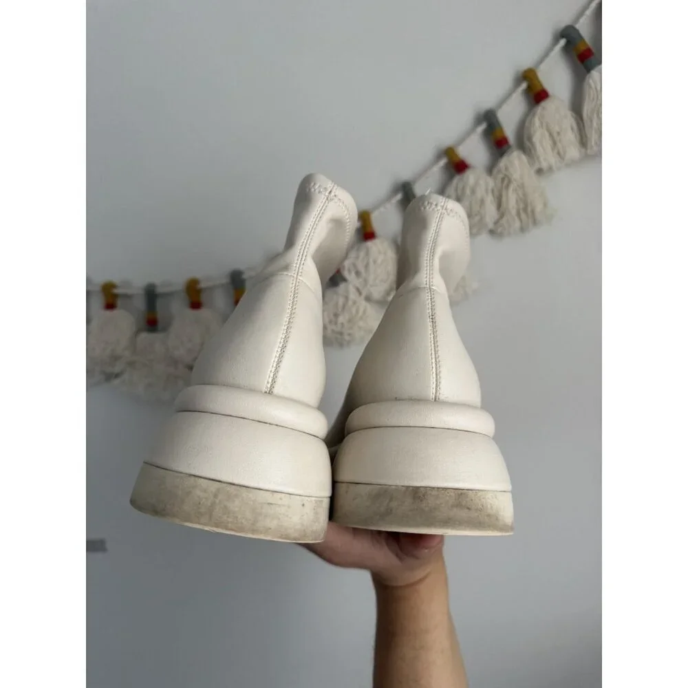 Charles & Keith Nola Leather Chalk White Slip On Ankle Booties Minimalist 38